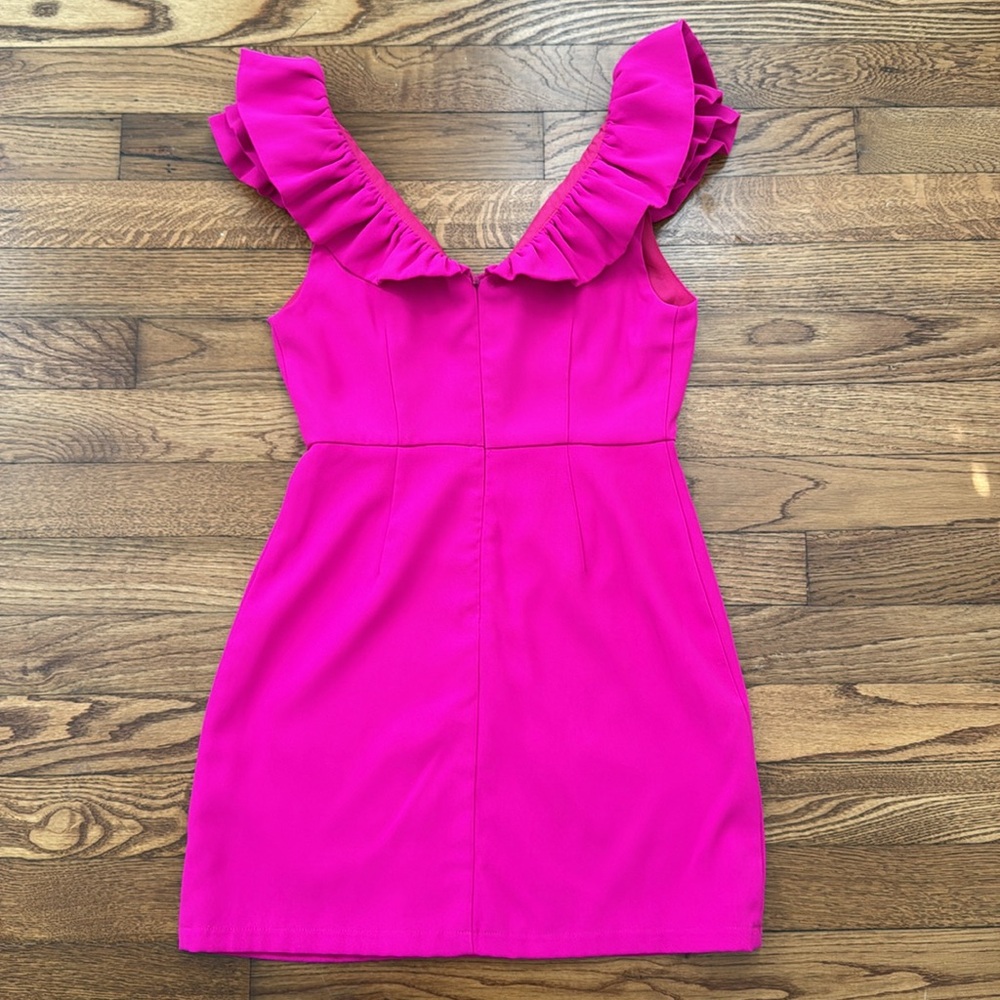 Hot Pink Ruffle Mini Dress - Picture 2 of 5
